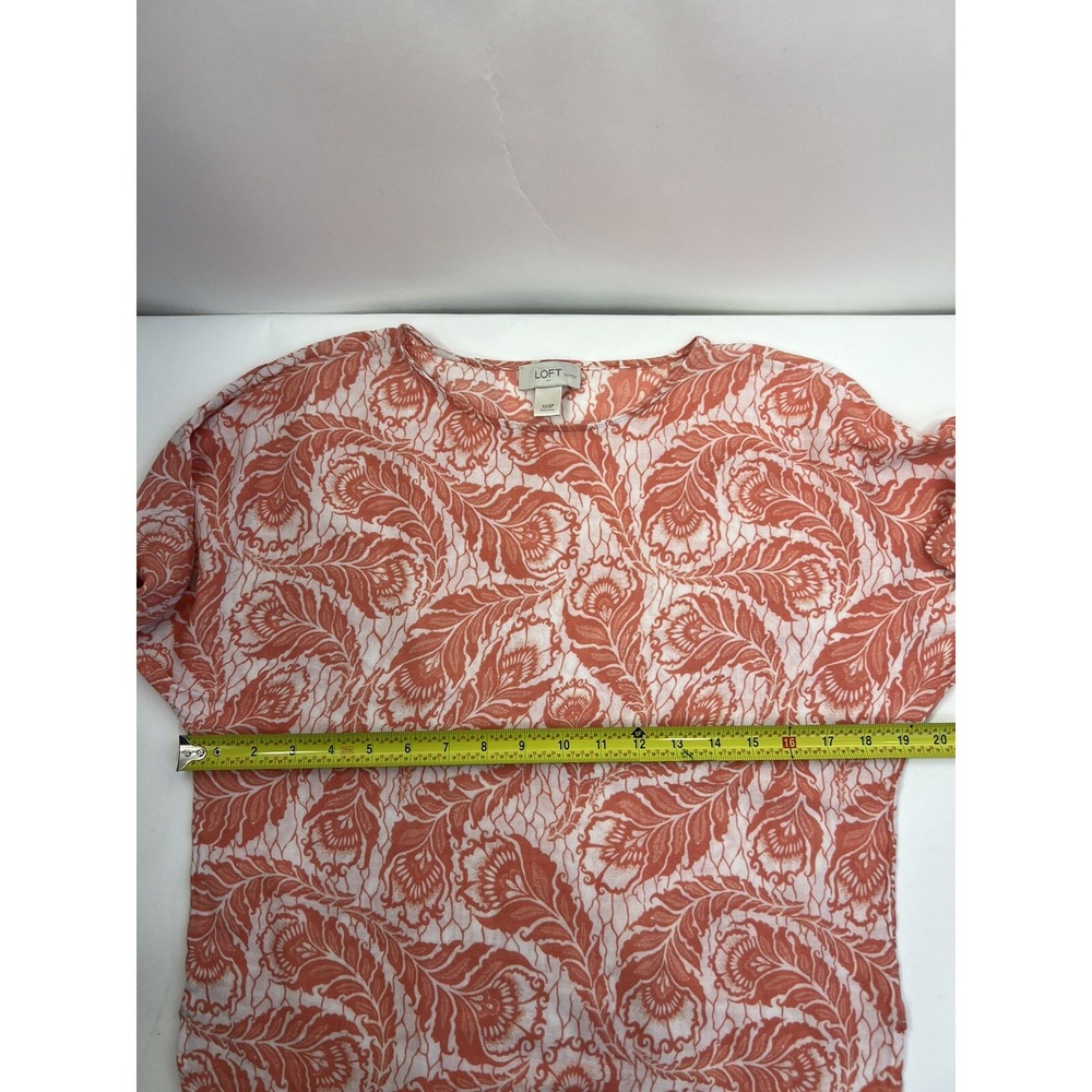 Loft Top Petites Women's Sz XXSP Orange Dolman Roll Tab 3/4 Sleeves Side Slits - Picture 7 of 8